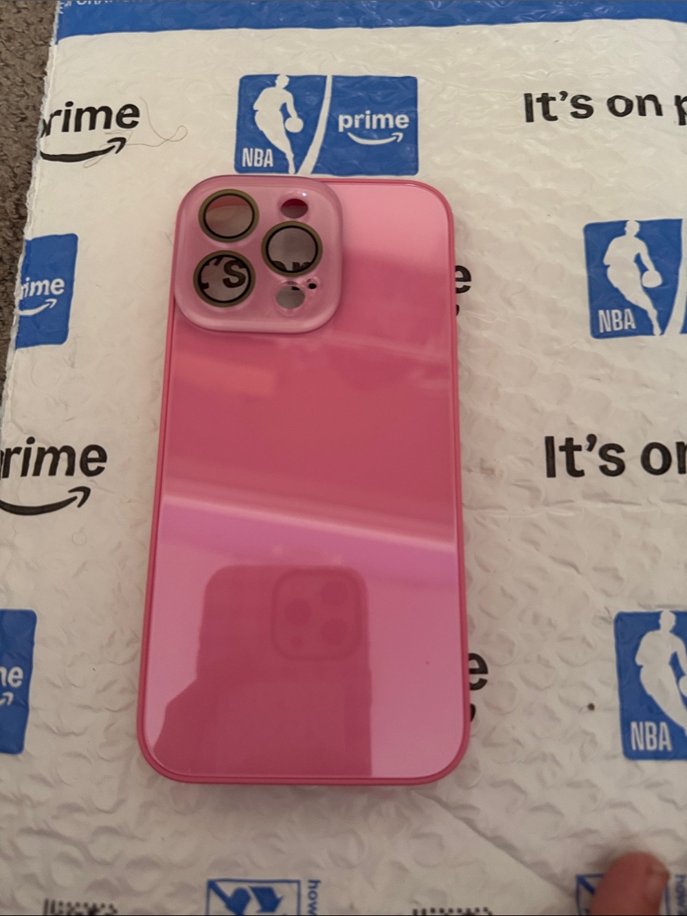 SHEIN Glossy Pink Protective Phone Case with Raised Camera Frame